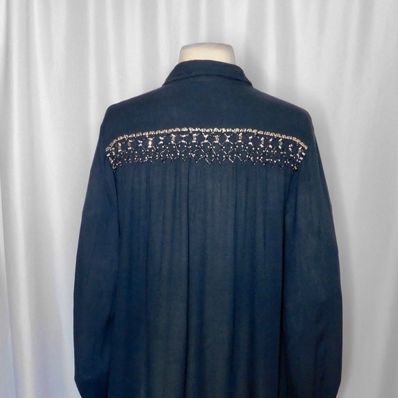 Anthropologie FLOREAT Beulah Navy Blue Beaded Top Blouse Tunic Beading Small - Picture 12 of 15